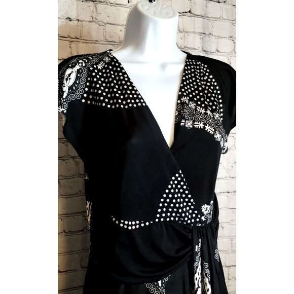 Purple Rain Dress Beautiful Black and White Floral Cap Sleeve Twist Bodice L - Picture 4 of 10